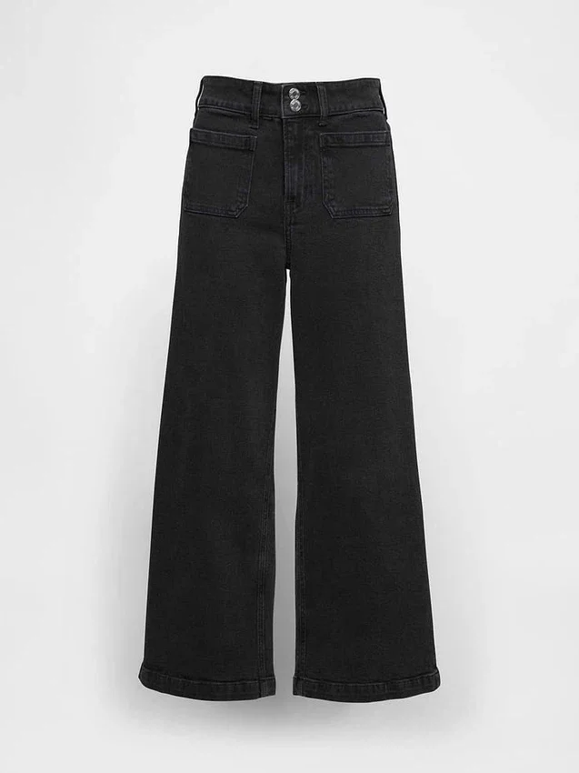 Jeans med hög midja, vid ben och ankellängd
