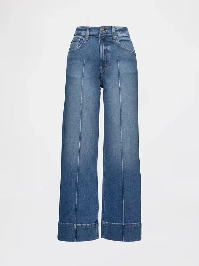 Jeans med hög midja, vid ben och ankellängd