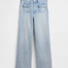 Jeans med hög midja, vid ben och ankellängd