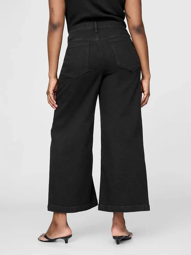 Jeans med hög midja, vid ben och ankellängd