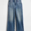 Jeans med hög midja, vid ben och ankellängd