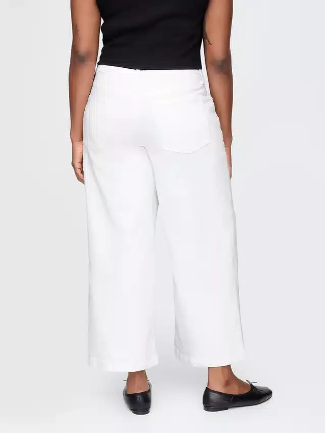 Jeans med hög midja, vid ben och ankellängd
