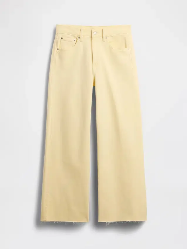 Jeans med hög midja, vid ben och ankellängd