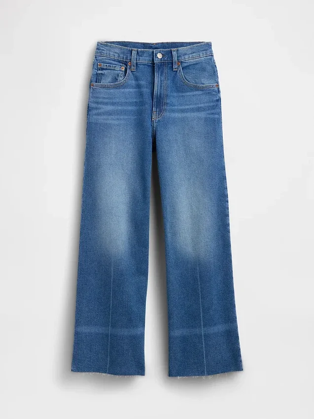 Jeans med hög midja, vid ben och ankellängd