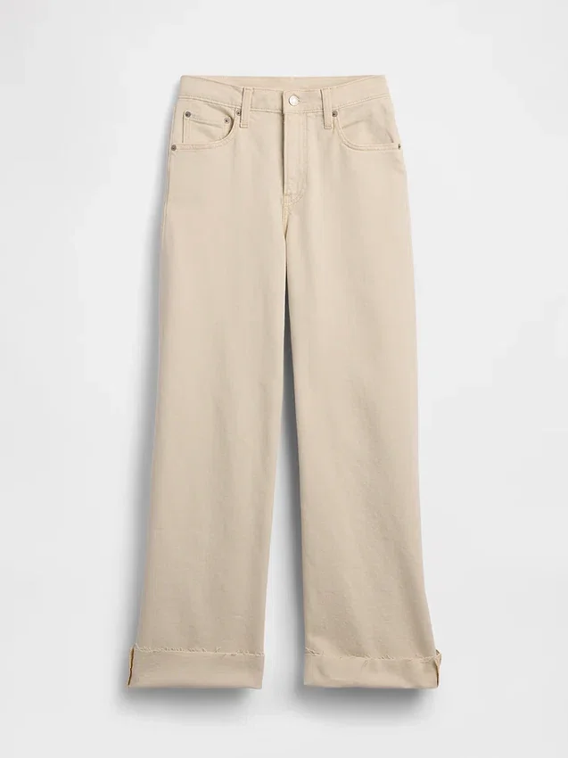 Jeans med hög midja, vid ben och ankellängd