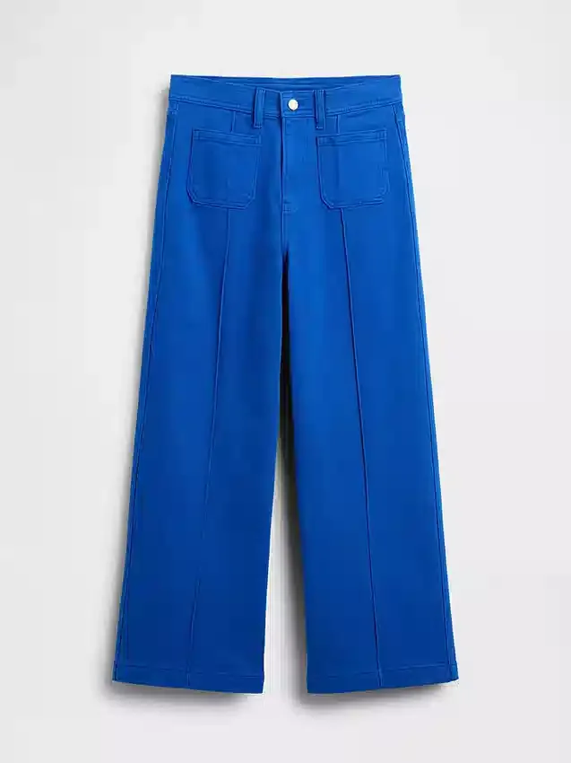 Jeans med hög midja, vid ben och ankellängd