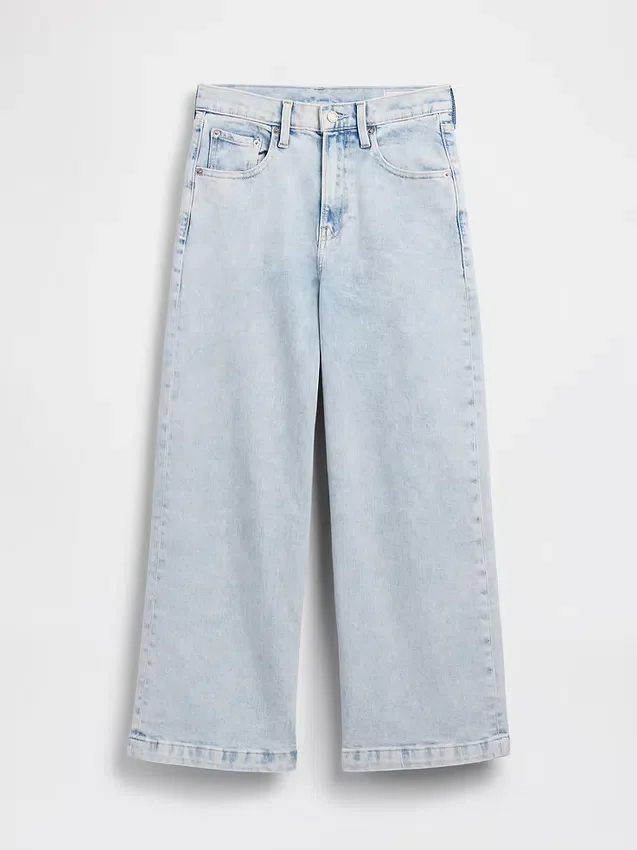 Jeans med hög midja, vid ben och ankellängd