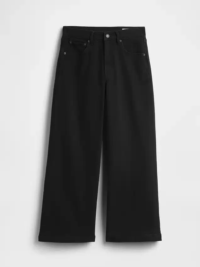 Jeans med hög midja, vid ben och ankellängd