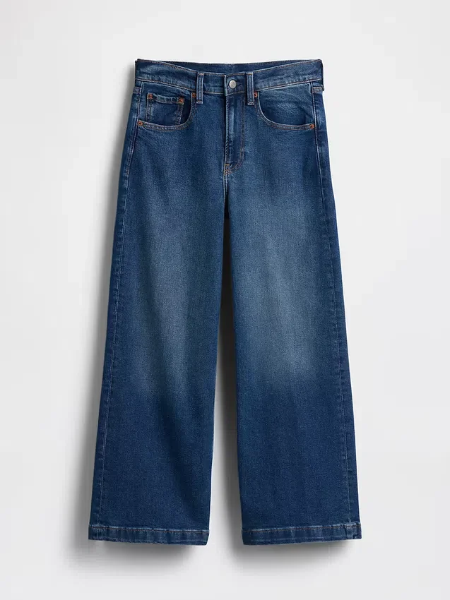 Jeans med hög midja, vid ben och ankellängd