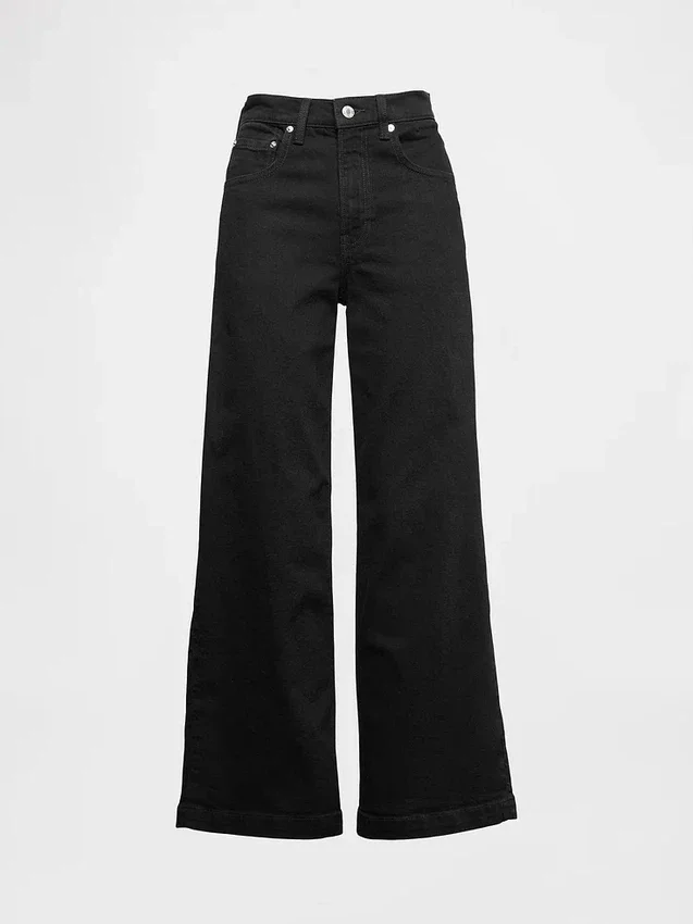 Jeans med hög midja, vid ben och ankellängd