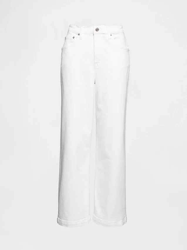 Jeans med hög midja, vid ben och ankellängd