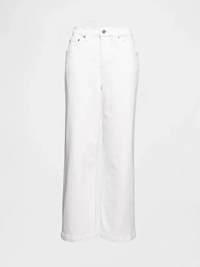 Jeans med hög midja, vid ben och ankellängd