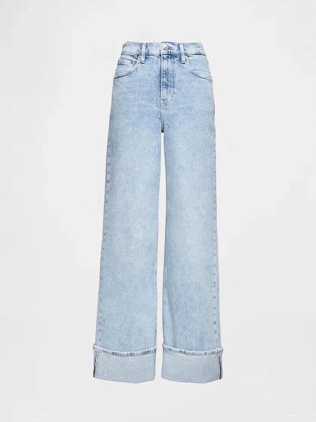 Jeans med hög midja, vid ben och uppvikt nederkant