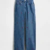 Jeans med medelhög midja, broderade och avslappnad rak passform