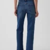 Jeans med medelhög midja, delad fåll och avslappnad rak passform