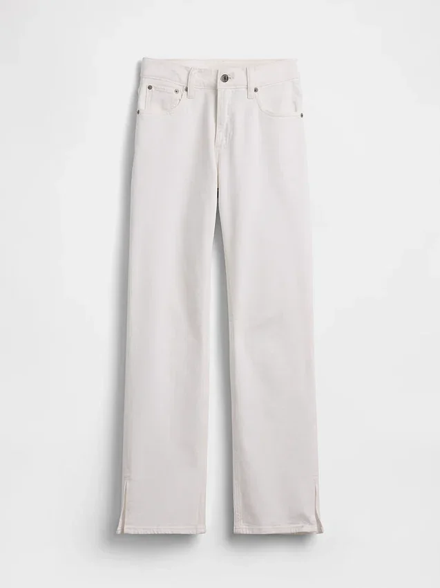 Jeans med medelhög midja, delad fåll och avslappnad rak passform