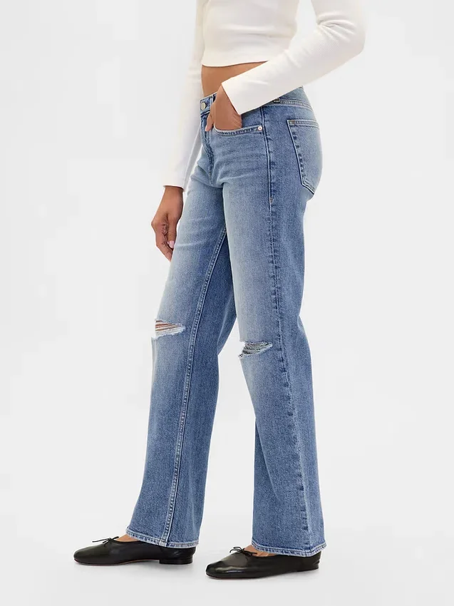 Jeans med medelhög midja och rakt snitt