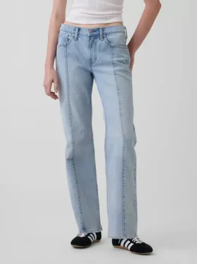 Jeans med medelhög midja, sömmar och avslappnad rak passform
