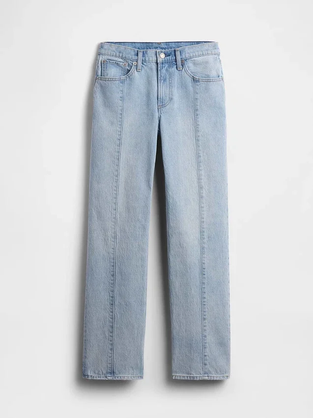 Jeans med medelhög midja, sömmar och avslappnad rak passform