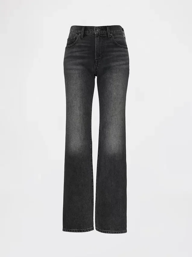 Jeans med medelhög midja, styv passform och avslappnad utsvängd benform
