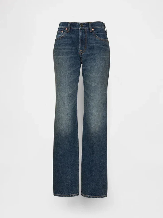 Jeans med medelhög midja, styv passform och avslappnad utsvängd benform