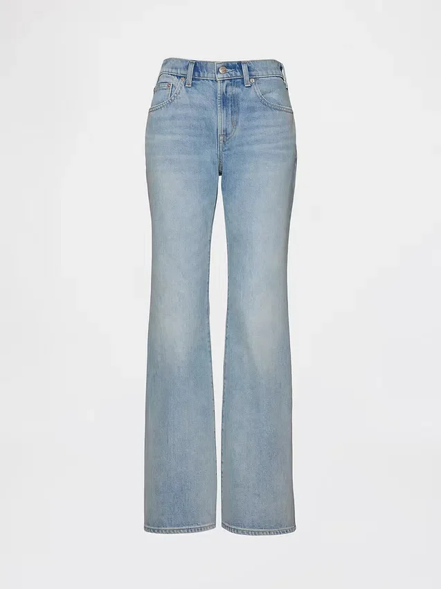 Jeans med medelhög midja, styv passform och avslappnad utsvängd benform