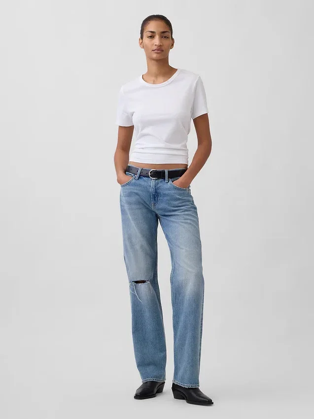 Jeans med medelhög midja, styv passform och rakt ben