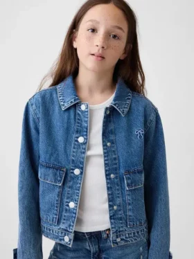 Jeansjacka med påsydda fickor för barn