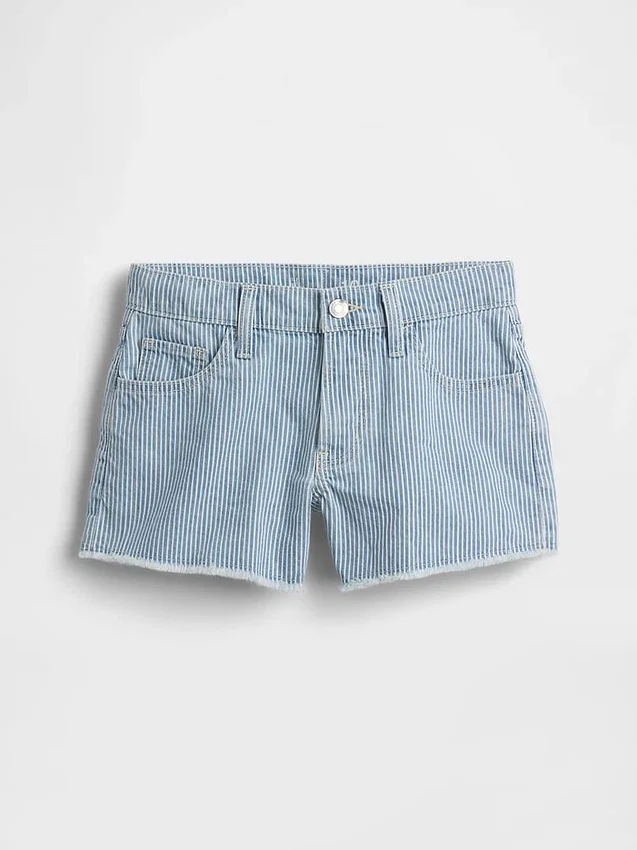 Jeansshorts med låg midja och ränder för barn