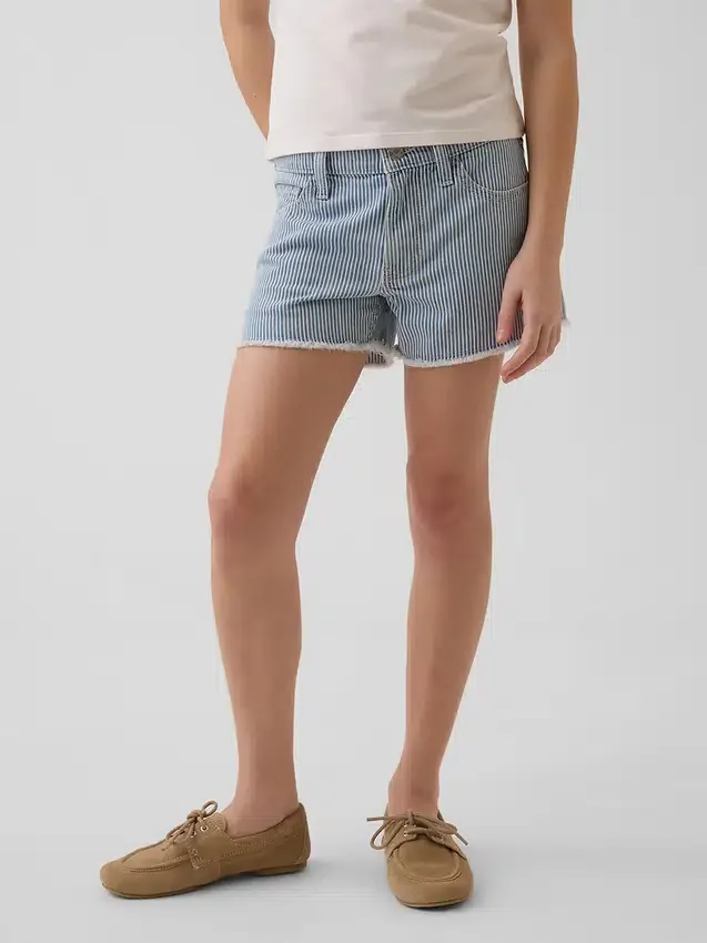 Jeansshorts med låg midja och ränder för barn