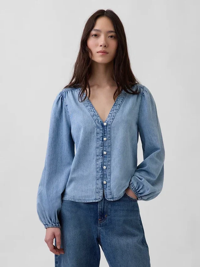 Jeansskjorta med puffärmar