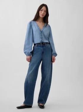 Jeansskjorta med puffärmar