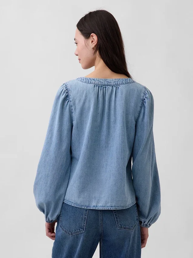 Jeansskjorta med puffärmar