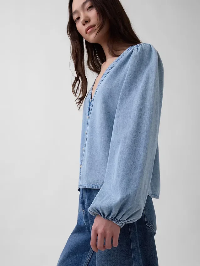 Jeansskjorta med puffärmar