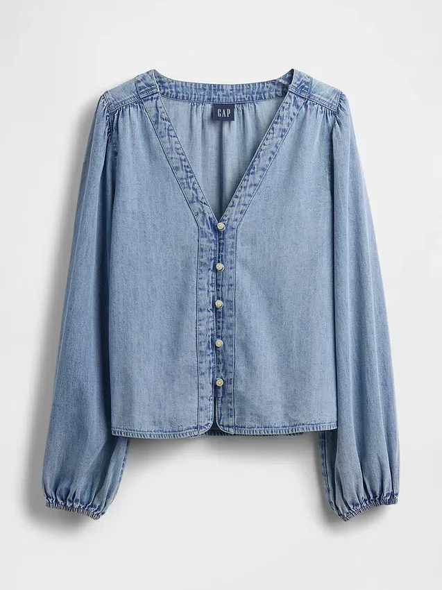 Jeansskjorta med puffärmar