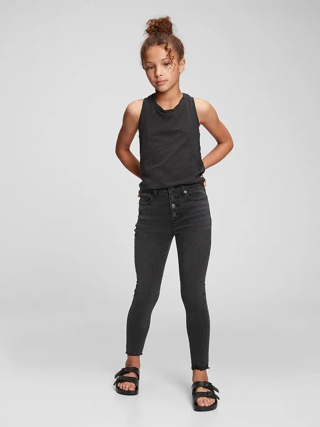 Jeggings för barn med hög midja och slitna detaljer