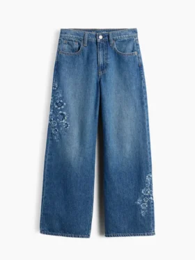 Kids Low Rise Stride Embroidered Floral Wide-Leg Jeans