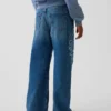 Kids Low Rise Stride Embroidered Floral Wide-Leg Jeans