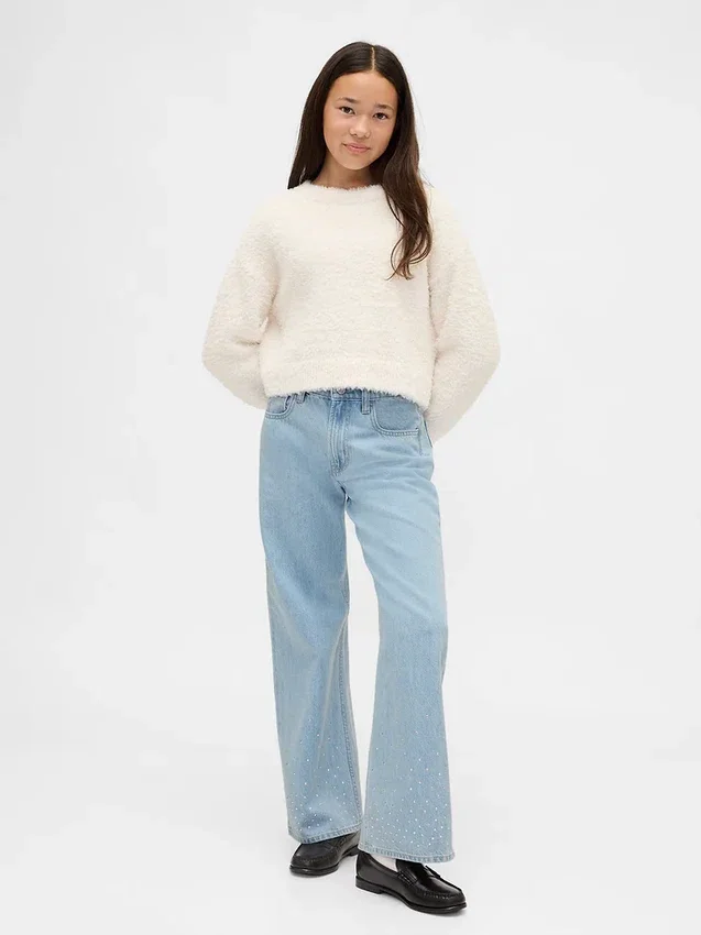 Kids Low Rise Stride Rhinestone Wide-Leg Jeans