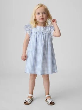 Klänning i gingham med hålbroderi för Baby & Småbarn