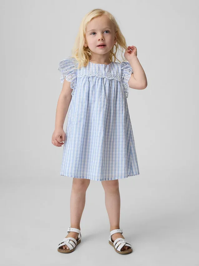 Klänning i gingham med hålbroderi för Baby & Småbarn