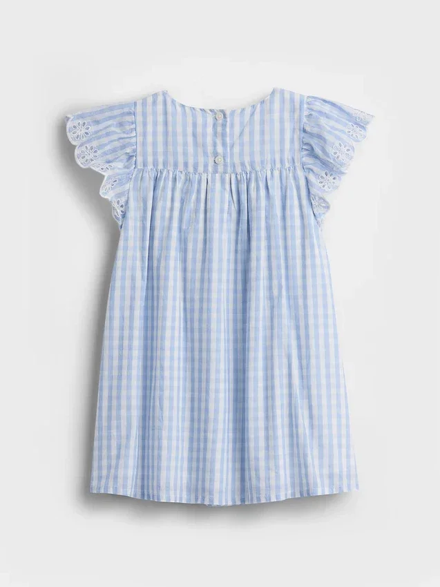 Klänning i gingham med hålbroderi för Baby & Småbarn
