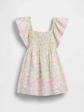 Klänning med smock och fladdrande ärmar för Baby & Småbarn