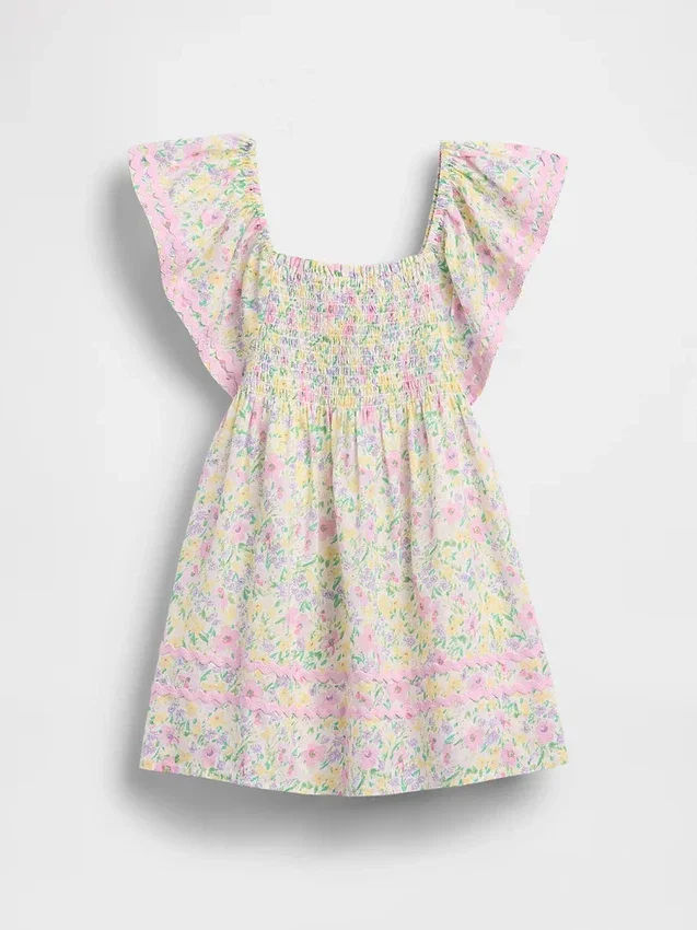 Klänning med smock och fladdrande ärmar för Baby & Småbarn
