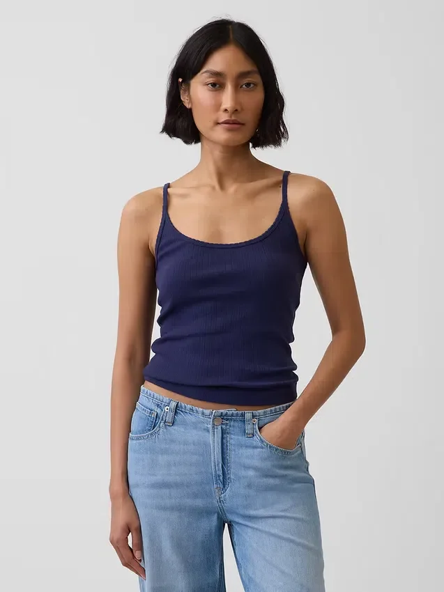 Kort cami-top i pointelle
