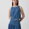Kort denim-linne-toppar