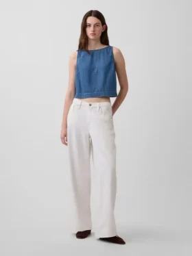 Kort denim-linne-toppar