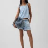 Kort denim-linne-toppar