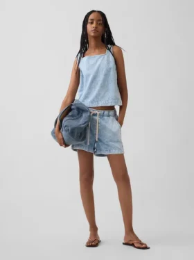 Kort denim-linne-toppar
