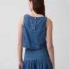 Kort denim-linne-toppar